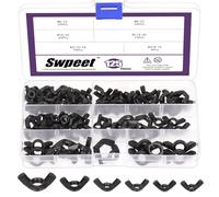 Swpeet Lot de 125 écrous papillon SAE en acier au carbone noir à haute résistance - Kit de fixations hexagonales - 6 tailles #6-32#8-32#10-24#1/4"-20 à 3/8"-16#5