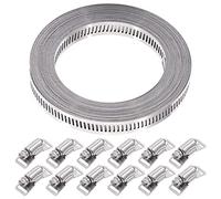 Swpeet Lot de 13 colliers de serrage réglables en acier inoxydable 304 de 6,1 m avec fixations assorties, collier de serrage en métal pour conduits, montage sur poteau, cerclage en métal