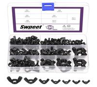 Swpeet Lot de 135 écrous papillon hexagonaux dentelés en acier au carbone haute résistance - Noir - 7 tailles jusqu'à M3 M4 M5 M6 M8 M10 M12