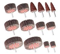 Swpeet Lot de 14 roues à lamelles de ponçage grain 80, 7 tailles, 2,5 cm, 8/5 cm, 5,1 cm, 12/5 cm, 7,6 cm avec tige de 0,6 cm, roues à lamelles en oxyde d'aluminium pour enlever la rouille