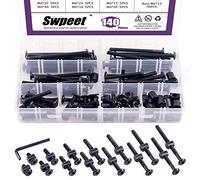 Swpeet Lot de 141 vis noires M6 × 15/20/25/30/35/40/45/50/55/60/65/75/80 mm pour berceau, tête hexagonale, boulons de lit de bébé et écrous à barillet avec 1 clé Allen. Parfait pour les meubles