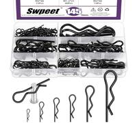 Swpeet Lot de 145 pièces 6 tailles en acier au carbone galvanisé noir Cotter Pin Kit d'assortiment de broches d'embrayage Pinces R Clips Stylos de fixation Pinces à cheveux Épingles à Ressort Fixateur