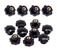 Swpeet Lot de 15 boutons M10 7 étoiles filetées femelles avec écrous de serrage et poignée en plastique noir pour équipement mécanique (M10)