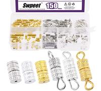 Swpeet Lot de 150 fermoirs torsadés à vis avec anneau et sans anneau - 2 styles - Doré, argenté, blanc - Fermoir à vis - Connecteurs à vis - Pour bricolage