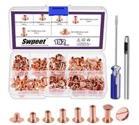 Swpeet Lot de 152 vis M5 x 5 mm, 6 mm, 8 mm, 10 mm, 12 mm, rivets en cuir assortis avec perforeur et tournevis, vis à tête plate ronde pour loisirs créatifs en cuir et reliure de