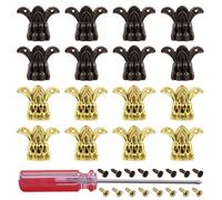 Swpeet Lot de 16 jeux de pieds de boîte vintage en laiton antique et doré avec vis assorties et kit d'assortiment de vis, pieds décoratifs décoratifs pour boîte à bijoux