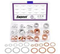 Swpeet Lot de 160 bouchons de vidange d'huile M6 M8 M10 M12 M14 M16 M18 M20 - Rondelles plates en aluminium et cuivre rouge - Rondelles plates - Joint d'étanchéité pour voiture