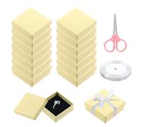 Swpeet Lot de 17 boîtes à bijoux en carton avec ciseaux et ruban en polyester Motif diamant Champagne 7,5 x 7,5 x 3,1 cm