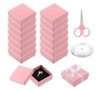 Swpeet Lot de 17 boîtes à bijoux en carton rose 7,5 x 7,5 x 3,1 cm avec ciseaux et ruban en polyester pour ranger des bijoux