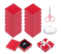 Swpeet Lot de 17 boîtes à bijoux en carton rouge 7,5 x 7,5 x 3,1 cm avec ciseaux et ruban en polyester pour ranger des bijoux