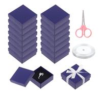 Swpeet Lot de 17 boîtes cadeau en carton à motif diamant bleu profond de 6,5 x 6,5 x 3,5 cm - Avec ciseaux et ruban en polyester - Pour colliers, boucles d'oreilles, bracelets, boîtes, cadeau pour