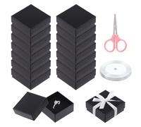 Swpeet Lot de 17 boîtes cadeau en carton noir avec ciseaux et ruban en polyester pour collier, boucles d'oreilles, bracelets, boîtes cadeau pour le stockage de bijoux