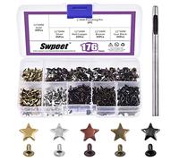 Swpeet Lot de 176 pièces 5 couleurs 12x6mm - 0,47x0,23" Étoiles à riveter avec kit d'outils de poinçonnage de 2,5 mm, clous étoilés en cuir, rivets pour vêtements en cuir, clous en cuir et pointes