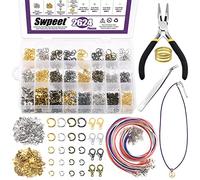 Swpeet Lot de 2 724 anneaux ouverts de 4 mm, 5 mm, 6 mm, 8 mm, 10 mm, fermoirs mousquetons avec kit d'outils de réparation de bijoux, y compris cordons cirés, fermoirs mousquetons de 12 mm, pendentif