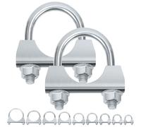 Swpeet Lot de 2 colliers de serrage en U galvanises pour pot d'echappement 1-1/8,32 mm, silencieux galvanise, pince de serrage universelle robuste en U, ideal pour raccord de tuyaux