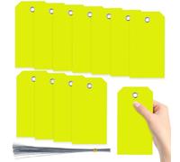 Swpeet Lot de 200 étiquettes jaunes 6,29"x3,14" étanches inscriptibles en plastique avec œillets et fils - Kit d'assortiment - Étiquettes à suspendre avec œillet fixé - Étiquette vierge pour