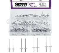 Swpeet Lot de 200 rivets aveugles en aluminium de 0,3 cm x 9,3 cm / 11/81,3 cm / 7/16,6 cm / 83/162,6 cm à grande bride en aluminium argenté à extrémité ouverte pour une utilisation