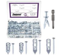 Swpeet Lot de 201 ancrages autoperceuses pour cloison sèche - 4 tailles - 4 tailles - Bleu et blanc - Avec vis et forets - Sans perçage ni trou dans le mur - Pour TV, vélo, décoration