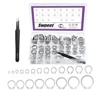 Swpeet Lot de 211 anneaux de retenue externes en forme de C, 21 tailles M4 à M28 mm, en acier inoxydable, avec kit de pincettes, anneaux de retenue pour axes, arbres et autres pièces mobiles