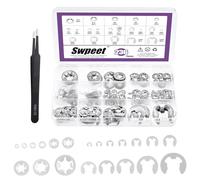 Swpeet Lot de 236 rondelles de sécurité en acier inoxydable 304 avec pince à épiler, écrous de sécurité à ressort Push On et clips de verrouillage pour boîte de vitesses