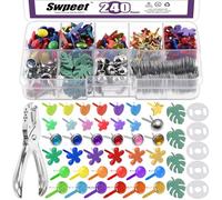 Swpeet Lot de 240 mini attaches parisiennes multicolores en métal avec perforatrice, 9 styles et 5 tailles, attaches parisiennes pastel pour scrapbooking et vêtements, chaussures