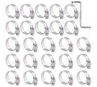 Swpeet Lot de 25 colliers de serrage 16-25 mm 100 % acier inoxydable 304 réglable avec clé de serrage pour tuyau de carburant Parfait pour la plomberie, l'automobile (16-25 mm)
