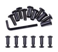 Swpeet Lot de 25 vis à tête hexagonale M6x20mm en acier au carbone noir avec écrous de baril, avec 1 llen, vis pour meubles, boulons à tête plate, boulons pour ceinture, boucles en cuir