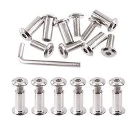 Swpeet Lot de 25 vis de reliure hexagonales plaquées nickel M6 x 16 mm avec 1 clé Allen, tige à vis pour ceinture à tête comptée de meubles