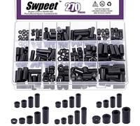 Swpeet Lot de 270 vis d'espacement rondes en nylon noir de 18 tailles M3 M4 M5 M6 - Entretoises en nylon ABS - Longueur : 3 mm, 5 mm, 6 mm, 8 mm, 10 mm, 12 mm, 18 mm, 20 mm, 25 mm - Pour prototypage