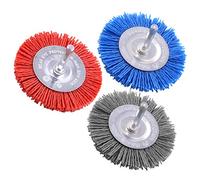 Swpeet Lot de 3 brosses à filament en nylon 75 mm avec tige de 6.35 mm et grain fin, moyen et grossier, parfait pour enlever la rouille, la corrosion, S665, Brosse circulaire.