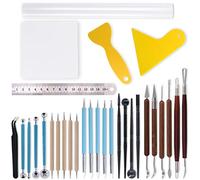 Swpeet Lot de 30 outils de sculpture d'argile à modeler, poignée de stylet à bille, double face, outils de pointillage à double extrémité, stylet à bille en plastique, rouleau d'argile, scarper