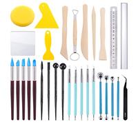 Swpeet Lot de 30 outils de sculpture en argile silicone, outils de pointillage et de modélisation et stylet en balle pour poterie, outils de pointillage pour poterie pour le modelage, l'argile lisse