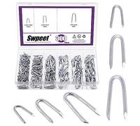Swpeet Lot de 300 agrafes en fil d'acier de 1,9 cm, 1,6 cm, 1,9 cm, 1,9 cm, 1,9 cm, assortiment d'agrafes pour clôture, treillis métallique et clôture tissée