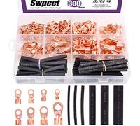 Swpeet Lot de 300 cosses à anneau en cuivre avec assortiment de gaines thermorétractables 2:1 (OT 5 A, 10 A, 20 A, 30 A, 40 A, 50 A, 60 A, 100 A)