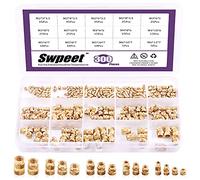 Swpeet Lot de 300 écrous moletés en laiton fileté 5 valeurs M2 M3 M4 M5 M6 pour moulage par injection d'imprimante 3D