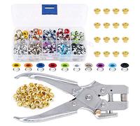 Swpeet Lot de 300 œillets métalliques de 10 couleurs de 1,9 cm et 1 pince perforatrice à œillets avec 100 œillets dorés, œillets métalliques, œillets de chaussures, ensembles d'œillets pour cuir,