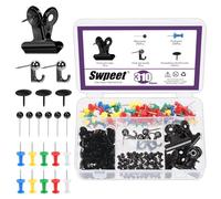 Swpeet Lot de 310 punaises noires, y compris des punaises, des crochets à punaises, des pinces à punaises, des punaises décoratives et des punaises de carte, accessoires de bureau noirs, 5 styles,