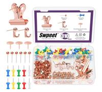 Swpeet Lot de 310 punaises or rose, y compris des punaises, des crochets à punaises, des pinces à punaises, des punaises décoratives et des punaises de carte, 5 styles or rose, accessoires de bureau,