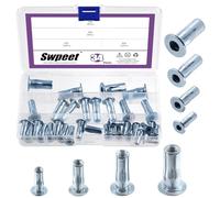 Swpeet Lot de 34 écrous à rivets métriques en acier au carbone galvanisé blanc multi-grip avec tige bulged à tête plate filetée et fixations de construction 4 tailles M4 M5 M6 M8