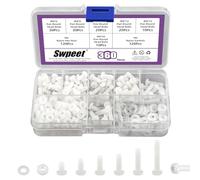 Swpeet Lot de 360 vis à tête ronde Pan en nylon blanc M4 avec écrous hexagonaux et joints, kit de assortiment, vis à tête ronde Phillips Cross Pan en plastique, longueur 6/8/10/12/15/20 mm