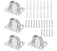 Swpeet Lot de 4 crochets carrés M5 304 en acier inoxydable argenté avec vis et ancrages en plastique, kit d'ancrage en plastique, crochet de plafond en U, crochet pour sécuriser la suspension