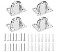 Swpeet Lot de 4 crochets carrés M8 304 en acier inoxydable argenté avec vis et ancrages en plastique, kit d'ancrage en plastique, crochet de plafond en U, crochet pour sécuriser la suspension