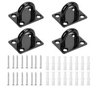 Swpeet Lot de 4 crochets carrés noirs M8 en acier inoxydable 304 avec vis et ancrages en plastique, crochets de quincaillerie marine, crochets de plafond en U pour sécuriser la suspension