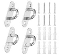 Swpeet Lot de 4 crochets ovales M5 304 en acier inoxydable argenté avec vis et ancres en plastique, kit d'ancrage en plastique, crochet de plafond en U, crochet pour sécuriser la suspension
