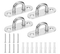 Swpeet Lot de 4 crochets ovales M8 304 en acier inoxydable argenté avec vis et ancres en plastique, kit d'assortiment de quincaillerie marine, crochets de plafond en U, crochets à anneau pour