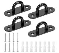 Swpeet Lot de 4 crochets ovales M8 en acier inoxydable 304 noir avec vis et ancrages en plastique, crochets de quincaillerie marine, crochets de plafond en U pour sécuriser la suspension