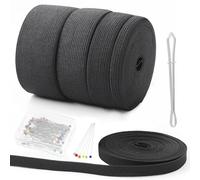 Swpeet Lot de 4 rouleaux de 20 m - Bande élastique noire - Largeur : 10 mm, 20 mm, 30 mm, 40 mm - Fil élastique à aiguille - Avec tête en verre à coudre - Kit d'épingles - Chaque ruban à coudre de