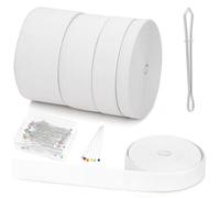 Swpeet Lot de 4 rouleaux de 20 m de large - Blanc - Largeur : 10 mm, 20 mm, 30 mm, 40 mm - Fil élastique à aiguille - Avec tête en verre à coudre - Chaque ruban à coudre de 5,5 m - Heavy Stretch