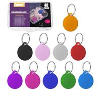 Swpeet Lot de 40 étiquettes vierges rondes en aluminium avec porte-clés - 10 couleurs - 3,6 x 3 cm