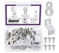 Swpeet Lot de 40 paires de connecteurs de table robustes argentés de 2 styles et de supports d'angle réglables en Z avec vis assorties, kit d'assortiment de vis assorties, fixations en Z pour meubles